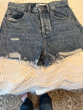 Zara Light Blue Distressed Denim Cutoff Shorts